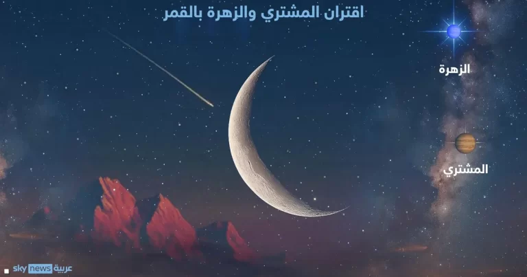 الليلة.. هلال القمر يلتقي كوكبي الزهرة والمشتري الليلة.. هلال القمر يلتقي كوكبي الزهرة والمشتري
