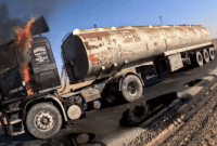 صهريج نفطي محترق شمالي سوريا (إنترنت)