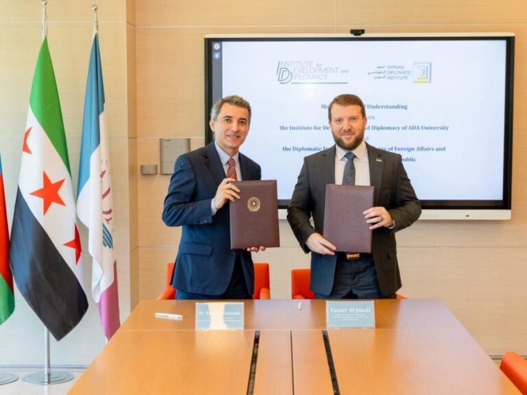 المعهد الدبلوماسي السوري وأذربيجان يوقعان مذكرة تفاهم للتعاون في المجالات الدبلوماسية المعهد الدبلوماسي السوري يوقع مع نظيره الأذربيجاني مذكرة تفاهم لتبادل الخبرات