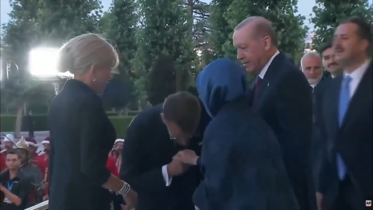 أمينة أردوغان ترفض تقبيل ماكرون ليدها خلال لقاء رسمي أمينة أردوغان ترفض تقبيل ماكرون ليدها خلال لقاء رسمي